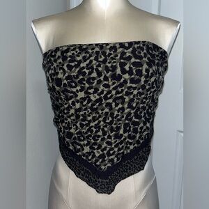 Hollister Green and Black leopard print bandana style strapless crop Top